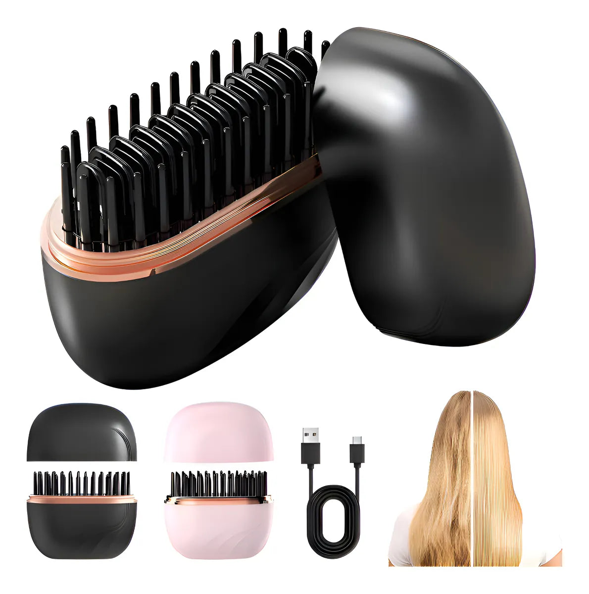 Cordless Hair Straightener Brush 3 Temp Adjustable Fast Heating Electric Hot Brush Hair Straightening Styling Detangling Comb